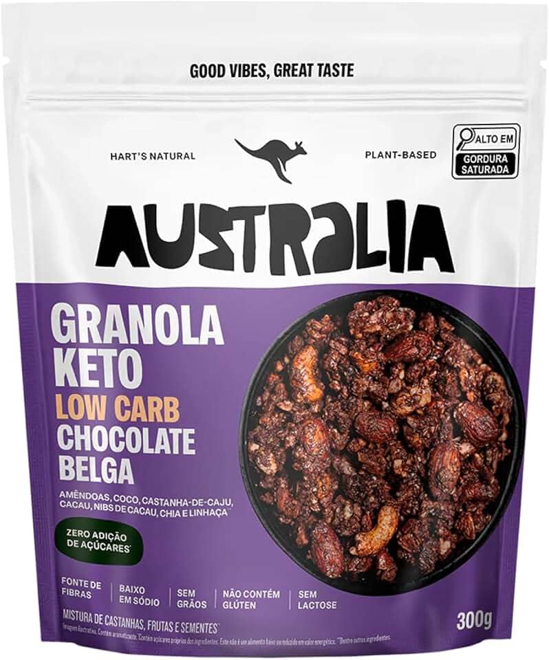 Hart's Natural Granola Australia Keto Low Carb Belgian Chocolate | Granola Sem Açucar, Sem Lactose, Sem Glúten, Vegano | 100% Natural | Alto em Fibras | 300g