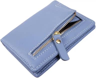 Carteira feminina, carteira de couro RFID com janela para identidade, Azul, Moderno