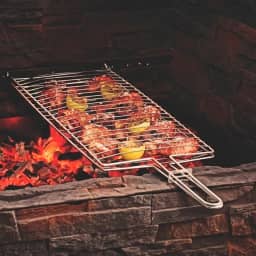 Genérico Grelha Dupla Abre e Fecha Para Churrasqueira Abaulada Churrasco Frango Peixes Linguiça Anticorrosão