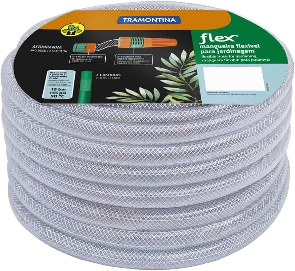 Mangueira Flex Para Jardim, 15 M, Com Engates Rosqueados E Esguicho