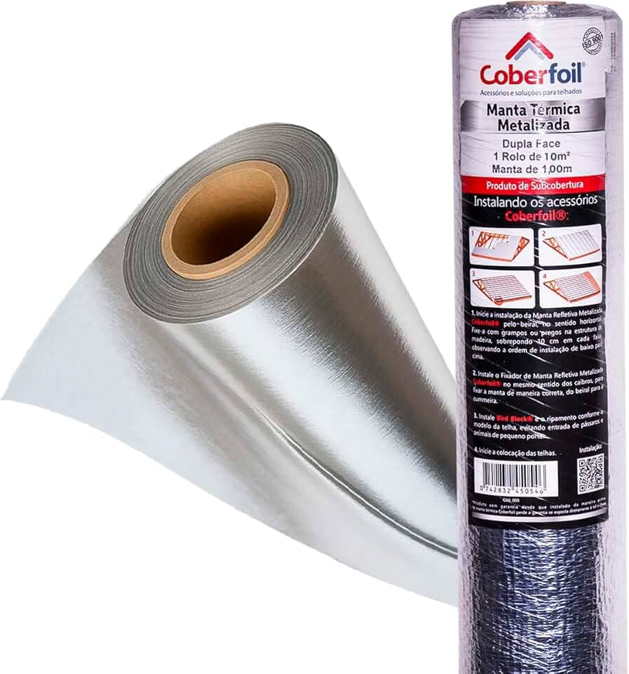 Manta Térmica Subcobertura para Telhado Dupla Face 1mx10m² Metalizada Aluminizada Conforto Térmico e Proteção Economia na Conta Refletiva Resistente