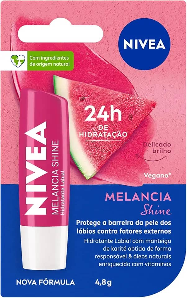 NIVEA Hidratante Labial Melancia Shine 4,8g - Cuidado intensivo para seus lábios, hidratação prolongada, delicioso aroma de melancia, pigmentos brilhantes e cor delicada