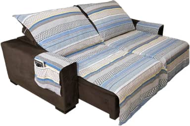 CAPA PROTETOR PARA SOFÁ RETRÁTIL DE DOIS ASSENTOS ESTAMPADO 1,80 METROS (Listrado (Azul))