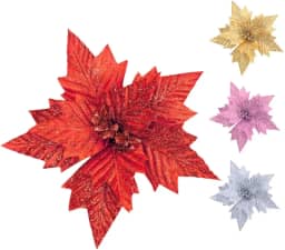 Kit Com 12 Flores Vermelho Enfeite Árvore De Natal Decoração Natalina Luxo LuvinCo