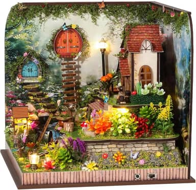 Kit DIY Casa Miniatura: Luzes LED e Música, Casa de Livros com Jardim, Presente para Crianças Maiores de 14 Anos e Adultos