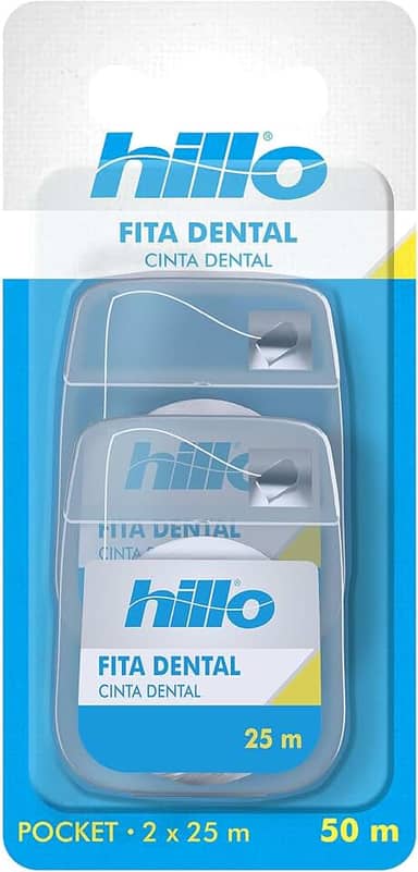 Hillo Fita Dental de Bolso, 2 Unidades de 25 Metros, Portátil e Prática para o Dia a Dia, com Maior Largura e Mais Superfície de Contato