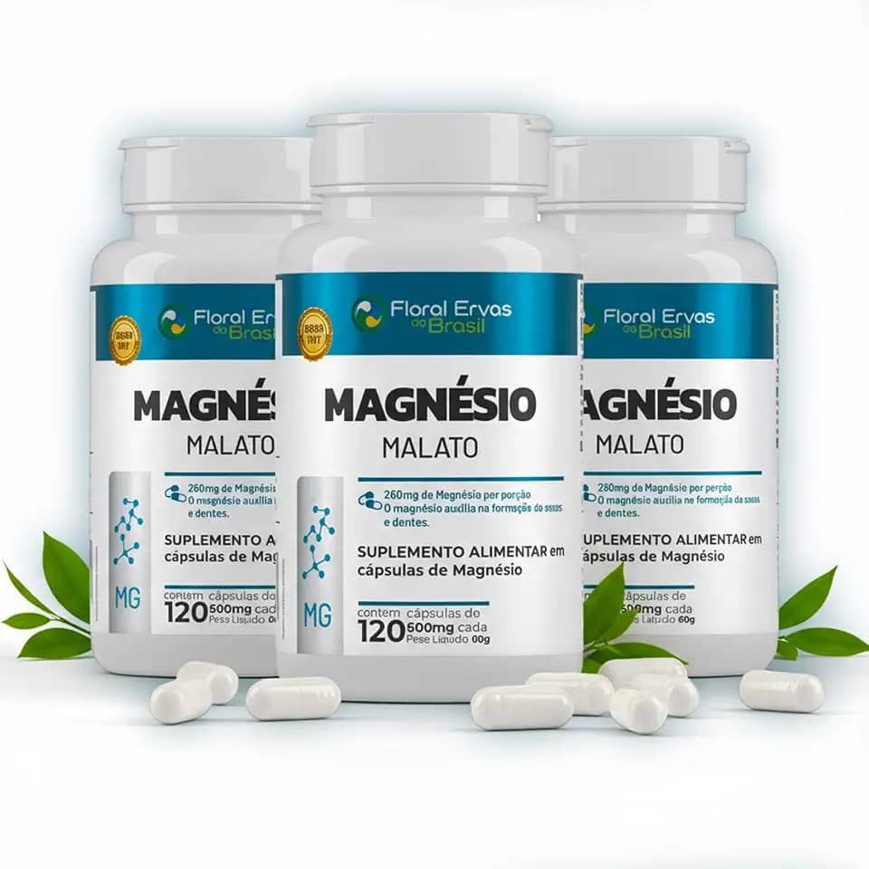Kit 3x Magnésio Malato 600 mg – 360 Cápsulas total | Floral Ervas do Brasil | Auxilia no Funcionamento Muscular, Neuromuscular e Metabolismo Energético