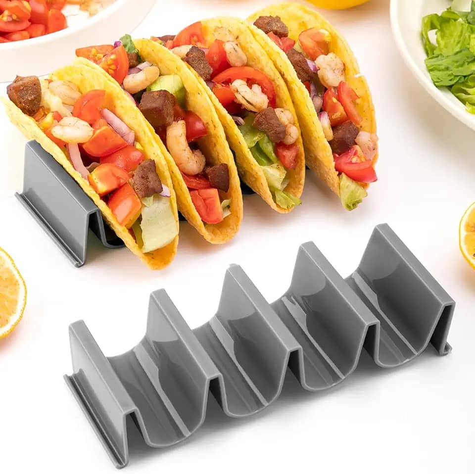 Suporte de taco cinza - pacote com 2, bandeja de taco em forma de onda para festa, comporta 4 tacos cada, pode ser lavada na lava-louças e empilhável