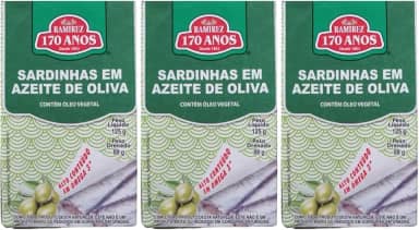 Sardinha em Lata Portuguesa - 100% em Azeite de Oliva - 125g - RAMIREZ - Tampa Abre Fácil - 3 Unidades.