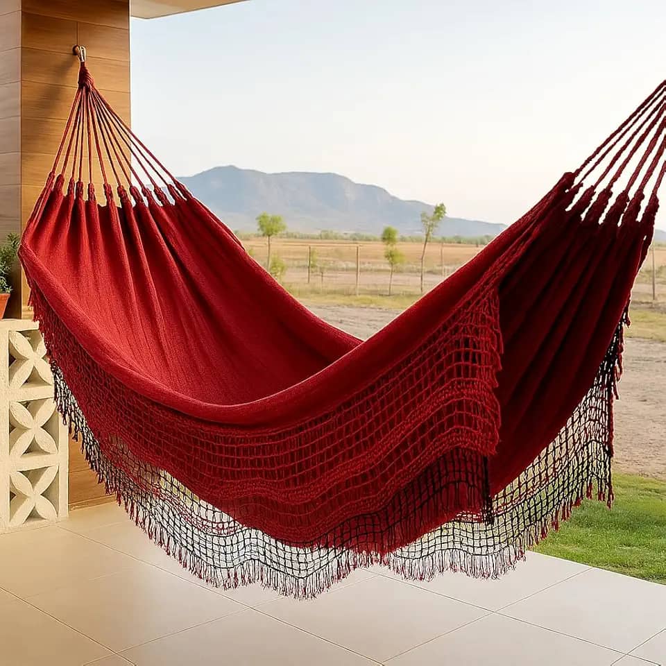 Rede de Descanso Jeans 100% Algodão 4,00x1,50m – Conforto, Qualidade e Durabilidade Dormir (Vermelho)