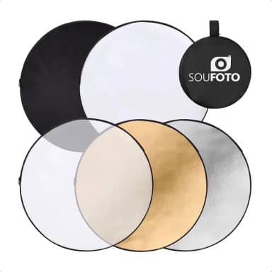 SOU FOTO Rebatedor Fotográfico 5 em 1 | Refletor e Difusor Portátil | Superfícies Dourada, Prata, Branca, Preta e Translúcida | Ideal para Fotografia Profissional e Amadora | 60 cm