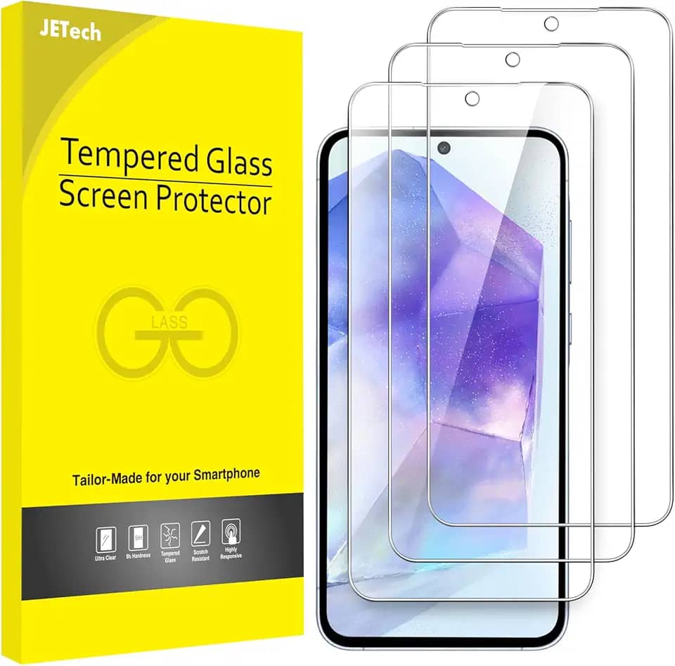 JETech Película de Vidro Temperado para Samsung Galaxy A55 5G 6,6 Polegadas, Protetor de Tela 9H, Antiarranhões, HD Transparente, Pacote com 3