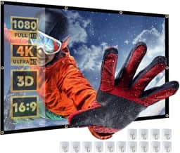 Tela para Projetor Yedelna, 150 Polegadas, Projeção Dupla Face, 330x187cm, Poliéster Branco, 179° de Visão, Montagem em Tripé ou no Chão