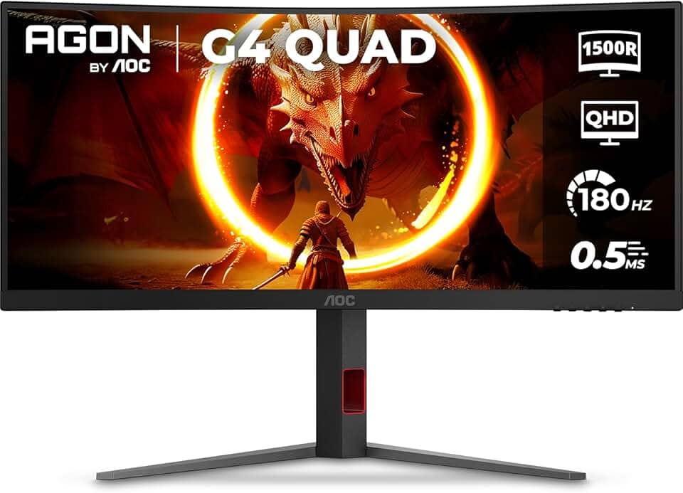 Monitor Gamer Curvo AOC AGON QUAD 34" Ultrawide WQHD 180Hz 0,5ms Base Ajustável U34G4C