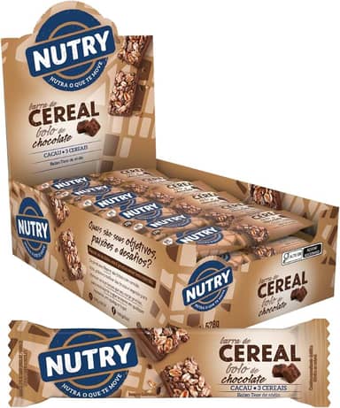 Nutry Barra De Cereais Bolo De Chocolate 22G - Display Com 24 Unidades - Com 3 Cereais E Cacau
