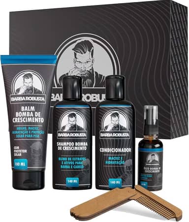 Kit Barba Robusta De Shampoo Condicionador Balm Óleo Pente