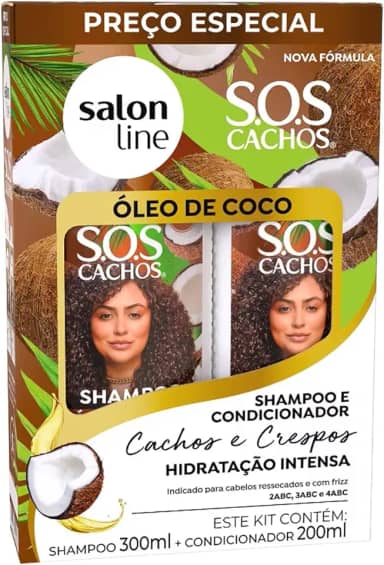 Salon Line, Kit Shampoo e Condicionador, S.O.S Cachos, Óleo de Coco, Vegano - Para Cabelos Ondulados, Cacheados e Crespos, 2 Unidades