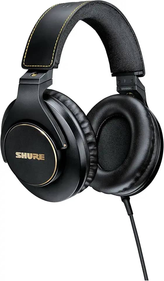Shure SRH840A Fones de ouvido com fio para audição crítica e monitoramento, fone de ouvido profissional, resposta de frequência personalizada, som detalhado superior, design ajustável e dobrável