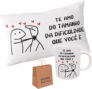 Kit Caneca e Almofada Flork Meme Te Amo Namorados