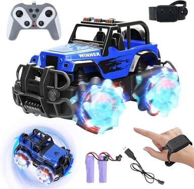 Carrinho de Controle Remoto para Crianças, Carro RC com Luzes LED e Efeitos Sonoros, Acrobacias Off-road de 2,4 GHz RC, Recarregável, presente para meninos de 3 a 12 anos Brinquedo para Crianças azul