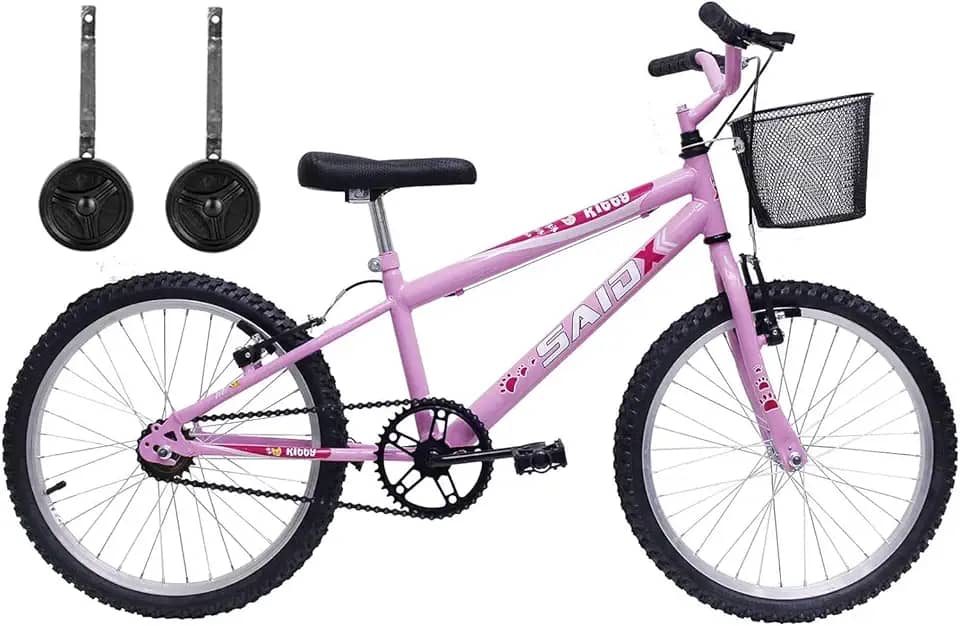 Bicicleta Aro 20 Bike Infantil Meninas feminina cesta e rodinhas Saidx (Rosa)