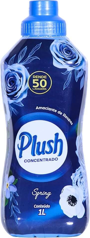 Plush, Amaciante de roupas e tecidos, Concentrado, Aroma Spring, 1 litro, Azul