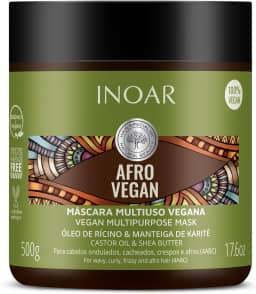 Inoar, Máscara Capilar Afro Vegan – Nutrição, Brilho e Crescimento com Óleo de Rícino, Manteiga de Karité e Vitamina E - 500g