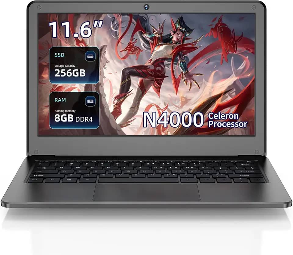 Laptop Windows de 11,6 polegadas, laptop, processador Celeron N4000, 8 GB de RAM, 256 GB de armazenamento, tela HD de 11,6 polegadas, Windows 11, laptop para entretenimento ou uso estudantil