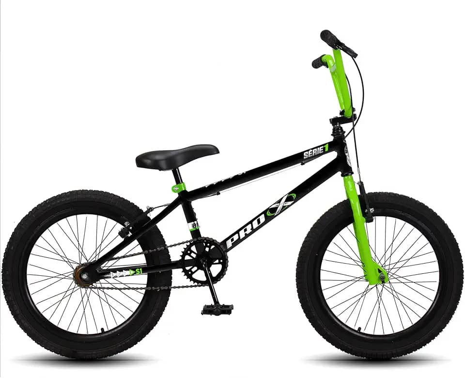 Bicicleta aro 20 BMX Pro-X Infantil Série 1 Aro Aero Freio V-Brake - Preto+verde
