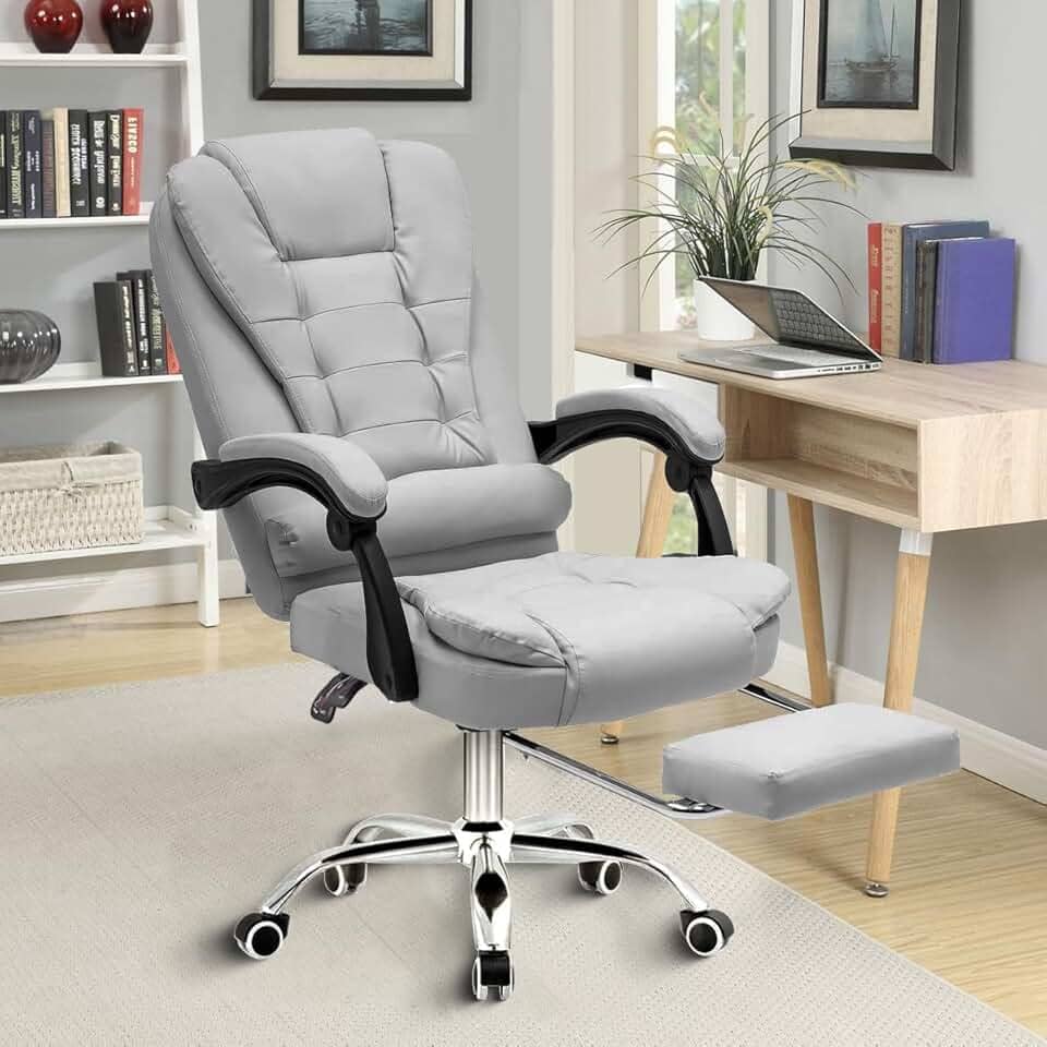 Cadeira de escritório presidente, cadeira de home office com apoio para os pés e encosto ajustável (Cinza)