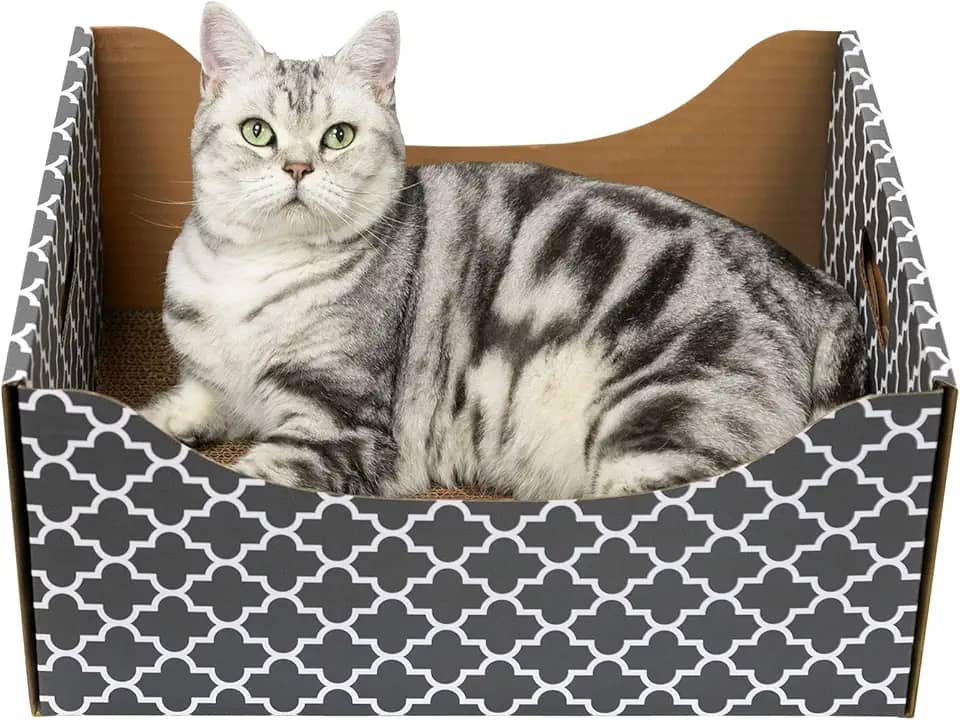 [Ultragrande] Caixa arranhadora de papelão para gatos, cama resistente para arranhar gatos com almofada dupla face, resistente e recarregável, ideal para arranhar e dormir, casa premium para gatos em