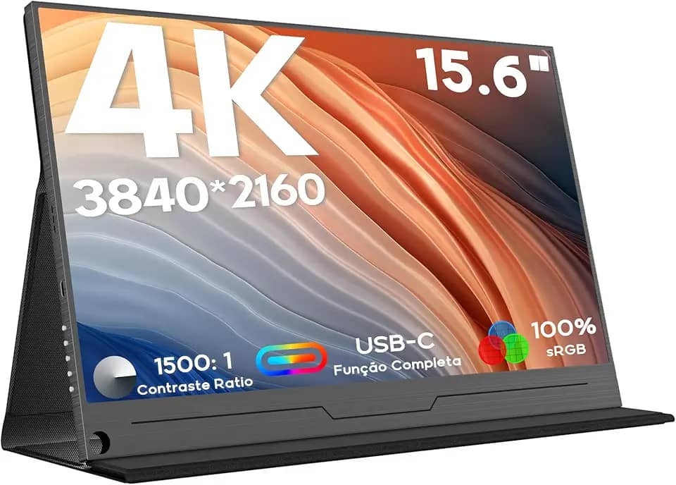 4K Monitor portátil, 15.6" 3840 * 2160 Display estendido de computador portátil, 1500: 1 100% sRGB USB-C HDMI de jogos Monitor de viagem HDR com alto-falantes