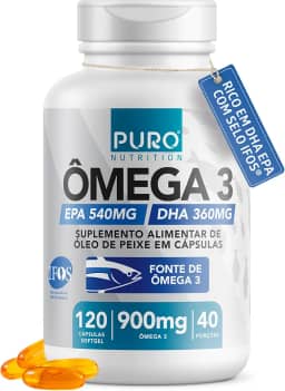 Ômega 3 (Alta Concentração) EPA DHA Puro Nutrition, 900mg por Dose, 120 Cápsulas, Certificado IFOS