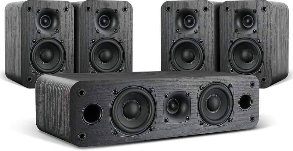Saiyin Sistema De Home Theater 5.0, Alto-Falantes Hifi Surround Sound De 100 W Com Som Surround Estéreo E Textura De Madeira Clássica Retrô Para Tv/Pc, Amplificador Ou Receptor Necessário, Passivo,