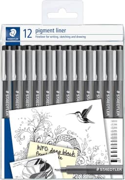 STAEDTLER Caneta Nankin Pigment Liner - 12 Unidades- 0 - Pontas Variadas: 0.05, 0.1, 0.2, 0.3, 0.4, 0.5, 0.6, 0.7, 0.8, 1.0, 1.2 e 0.3-2.0mm - Fineliner Permanente com Tinta Pigmentada, À Prova d’Água