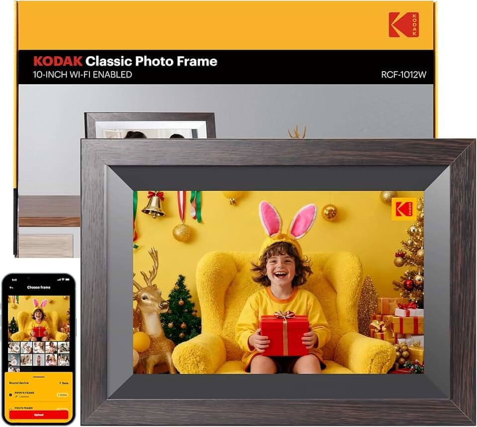 KODAK - Moldura digital WiFi de 10,1 polegadas com armazenamento de 32 GB, moldura eletrônica digital inteligente com tela sensível ao toque de 1280 x 800 IPS, rotação automática, compartilhamento