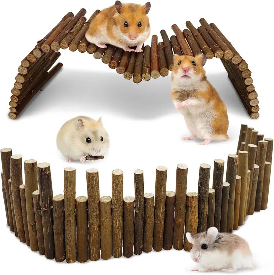 PINVNBY Hamster ponte de madeira rato túnel dobrável cerca de madeira brinquedo para mastigar gaiola de hamster acessórios escada de escalada longa para esquilo gerbil e outros roedores (H: 50 e 30