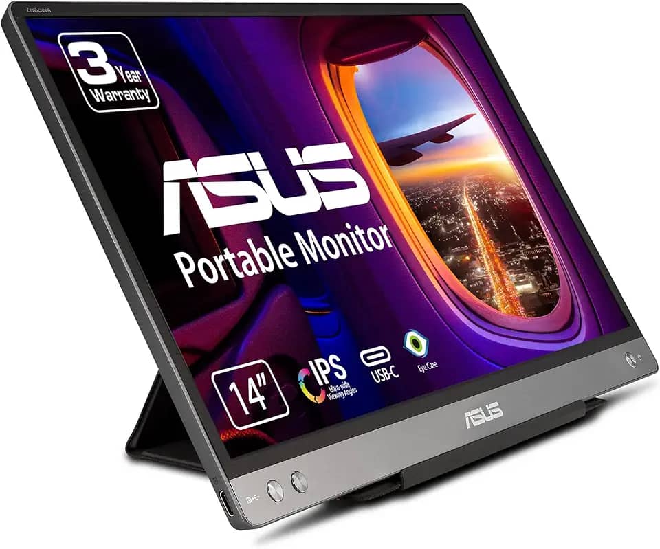ASUS ZenScreen MB14AC monitor USB tipo C portátil de 14 polegadas, Full HD 1080p, IPS, cuidado com os olhos, superfície antirreflexo, tela externa para laptop, solução de sinal híbrido