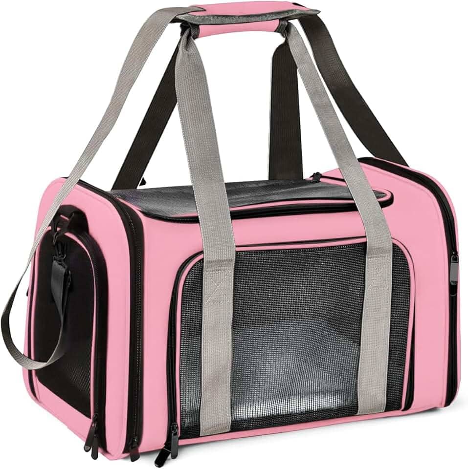 Bolsa Transporte Pet Ventilação em 4 lados 42 * 26 * 27 cm Não Se Deforma Facilmente Bolsa Transporte Pet Avião com Zíper liso Portátil + Bolsa de Mão Python Fly Rosa