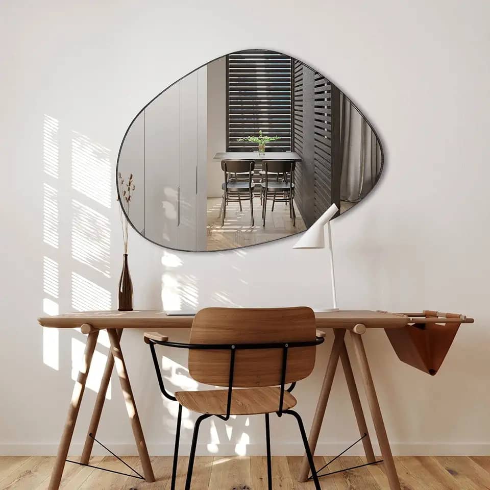 Espelho Orgânico Grande 60x80cm de Parede Lavabo Banheiro Sala Quarto Acabamento em Couro Ecológico 3cm - Modelo Pinterest Nuvem Caramelo