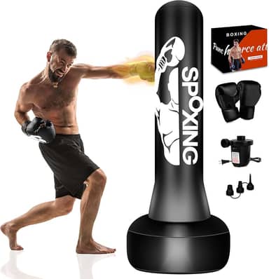 Saco de pancadas de pé para adolescentes adultos de 178 cm, saco de pancadas pesado com luvas de boxe e bomba de ar elétrica para iniciantes treinando MMA Muay Thai Fitness Kickboxing Home Gym