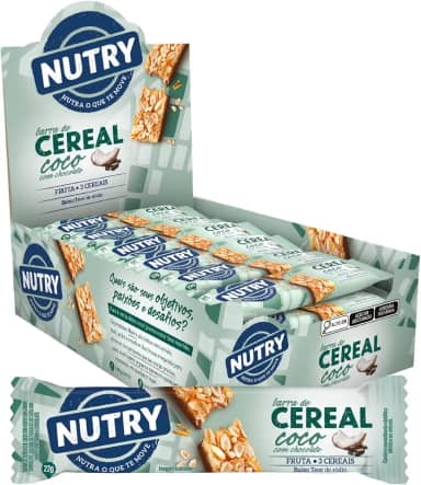 Abnoys Barra De Cereais Nutry Coco Com Chocolate 22G - Display Com 24 Unidades - Com 3 Cereais E Fruta