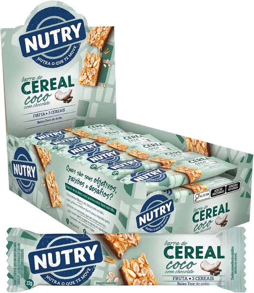 Abnoys Barra De Cereais Nutry Coco Com Chocolate 22G - Display Com 24 Unidades - Com 3 Cereais E Fruta
