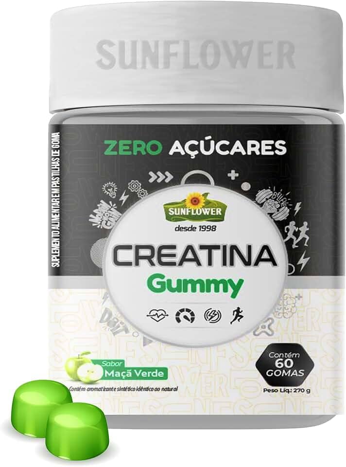 Creatina Gummy | Creatina em Goma Monohidratada 60 un Sabor Maçã Verde – Praticidade e Sabor para Sua Performance - Sunflower
