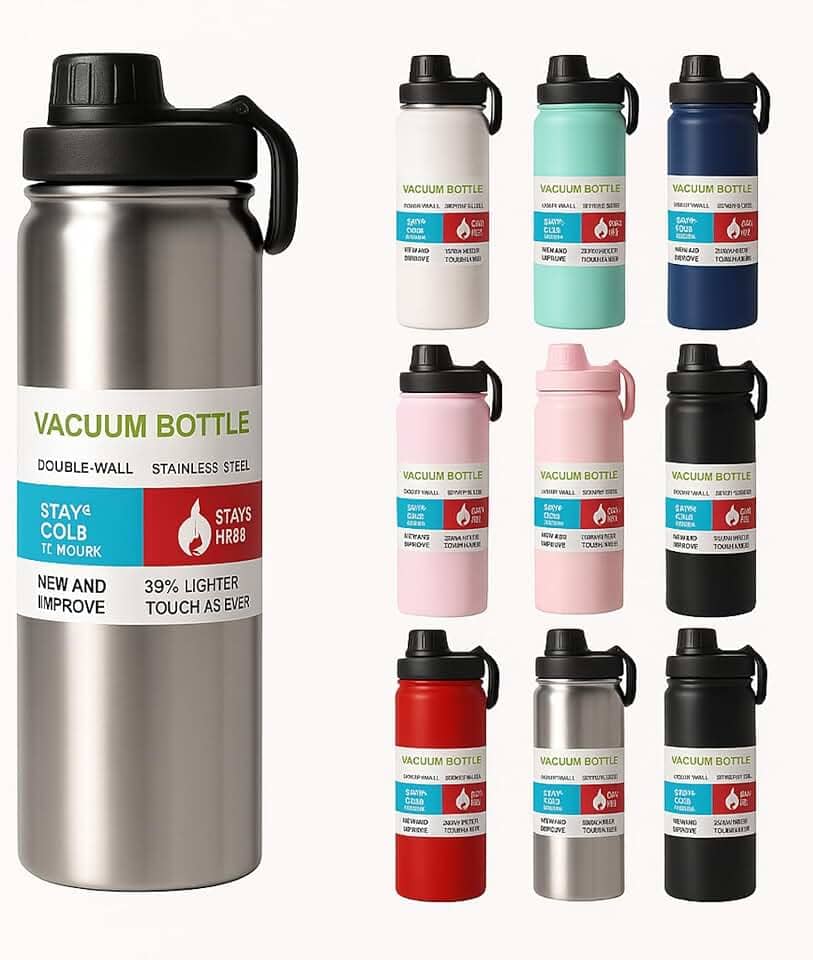 Garrafa Térmica Inox 800 ml Parede Dupla – Mantém Bebida Gelada 24h ou Quente 8h, Tampa Antivazamento, Squeeze para Academia, Trabalho e Viagem (Prata/Aço Inox)