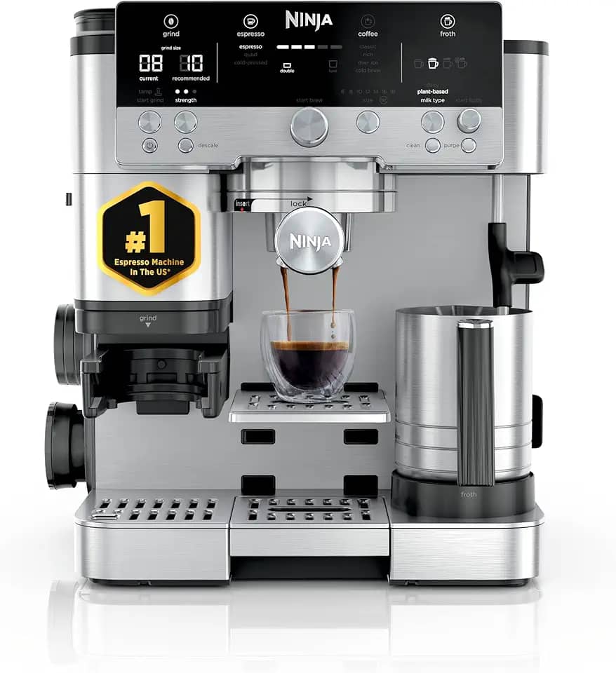 Ninja LUXE CAFÉ Premier Series, máquina de expresso, máquina de café a gotas e cerveja rápida a frio, moinho integrado, manuseio assistido, batedor mãos livres, para cappuccinos e lattes, laticínios