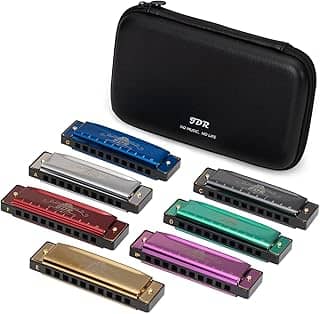 JDR Conjunto de 7 gaitas (chave C, D, E, F, G, A e Bb), 10 furos 20 tons de harpa azul boca diatônica gaita com capa protetora de EVA para adultos, crianças, iniciantes e profissionais, presente
