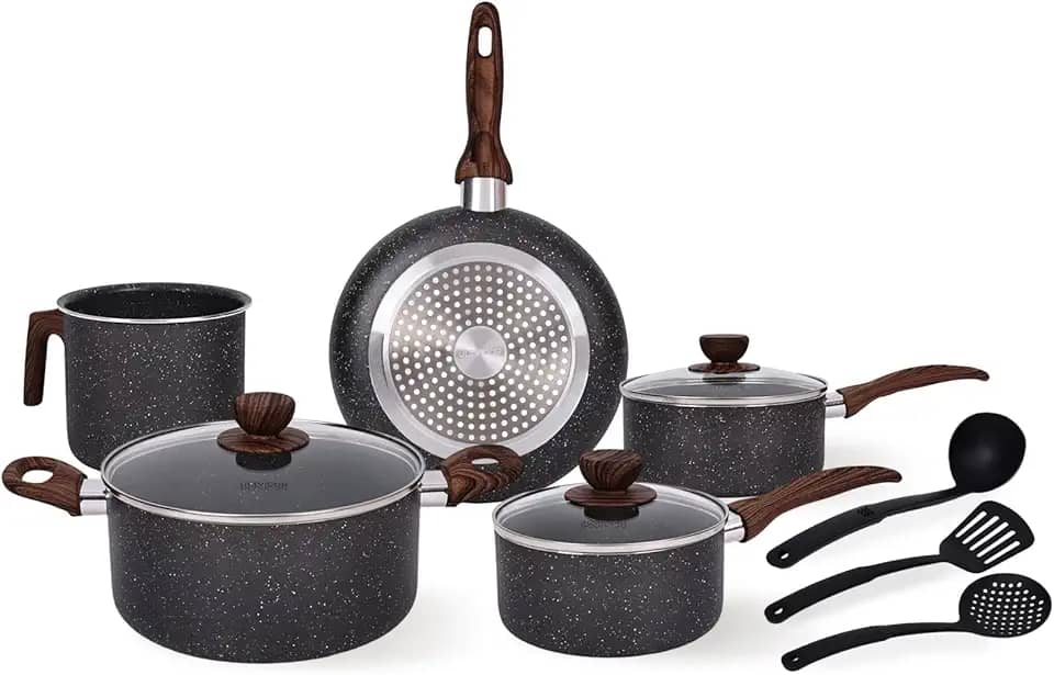 Jogo de Panelas Indução Cerâmica Antiaderente 8 Peças, Adequado para Fogão a Indução, Gás, Elétrico e Vitrocerâmico, Durável Lindas e Qualidade