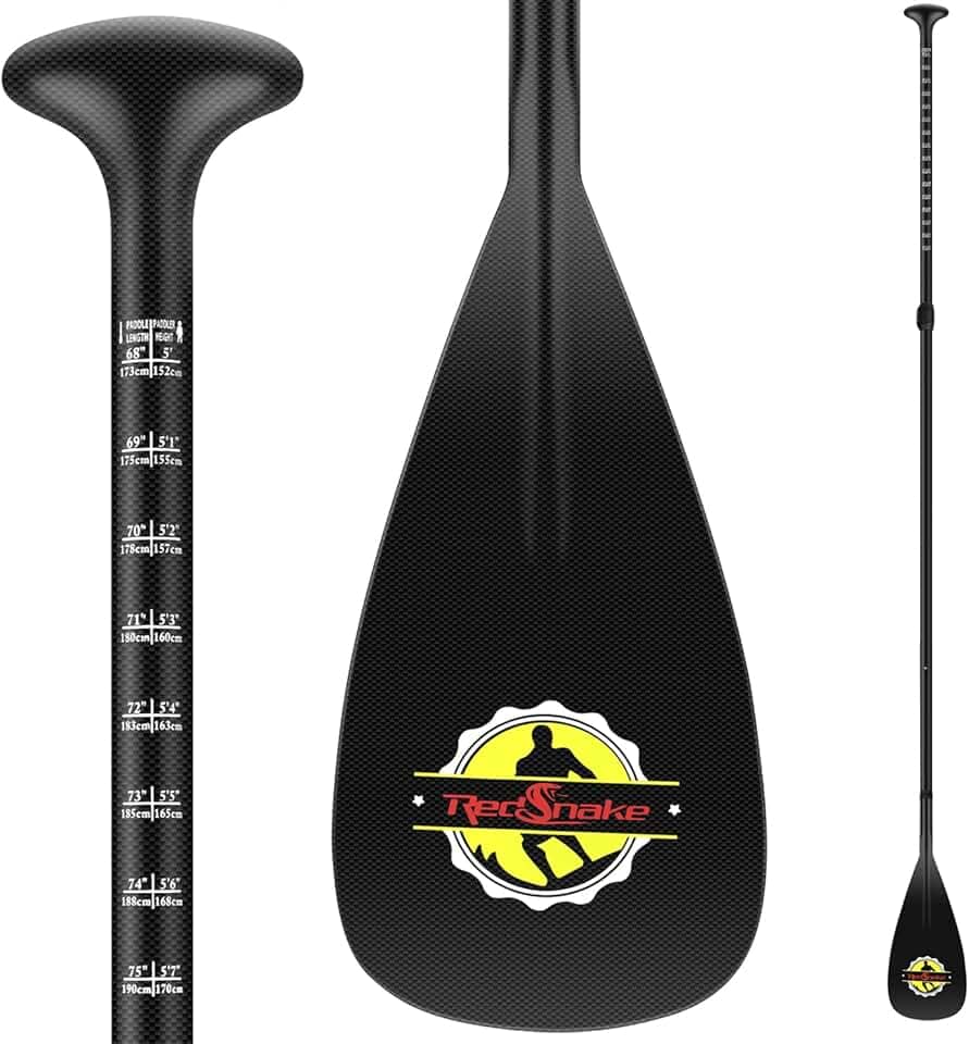 Pá de SUP de fibra de carbono completa – 3 peças ajustáveis para prancha de stand up paddle – lâmina hidrdrodinâmica de remo de remo de prancha de remo confiável, leve e flutuante para desempenho de