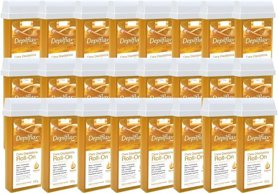 Kit Depilflax 24 Refil Cera Depilatoria Corporal Profissional Depilação Roll On Natural 100g
